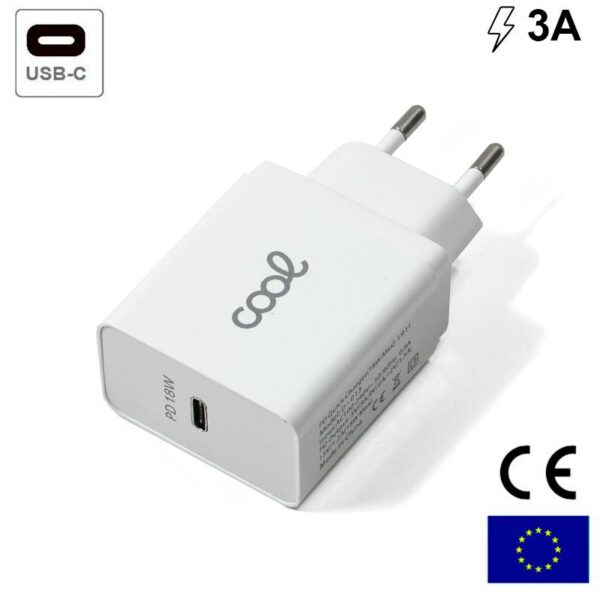 Carregador rápido Entrada Tipo-C  3 Amp (18 W) Branco
