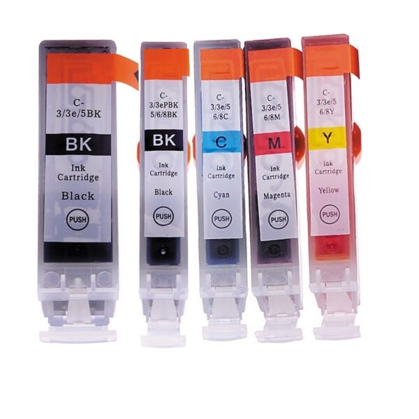 Pack 5 tinteiros compatíveis canon bci 3eBK, 5/6/3eBK/C/M/Y