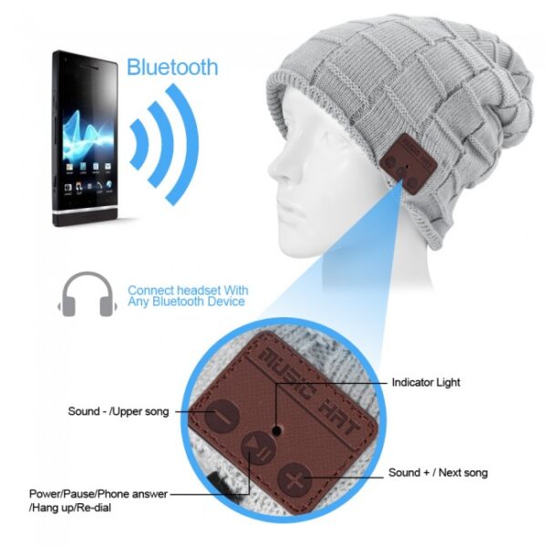 Gorro Music Hat Bluetooth Cinza