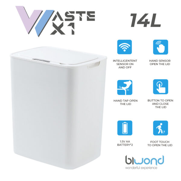 Caixote do lixo inteligente com sensor 14L BIWOND branco