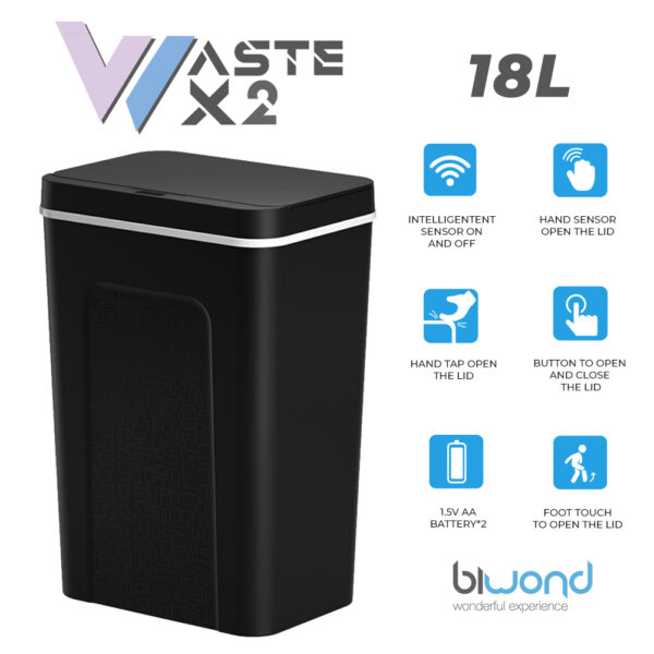 Caixote do lixo inteligente com sensor 18L BIWOND preto